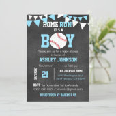 Chalkboard Baseball Baby Shower Invitations - Blue (Standing Front)