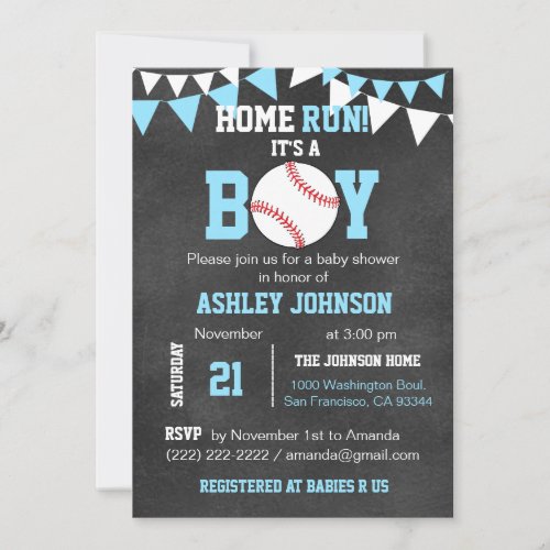 Chalkboard Baseball Baby Shower Invitations _ Blue