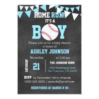 Chalkboard Baseball Baby Shower Invitations - Blue
