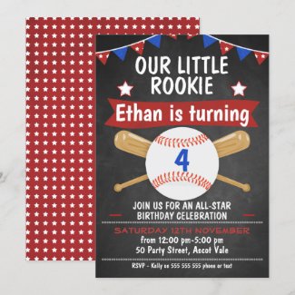 Chalkboard Baseball Birthday Invitation