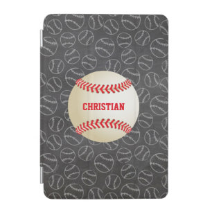 Chalkboard Baseball Pattern with Name and Baseball iPad Mini Cover
