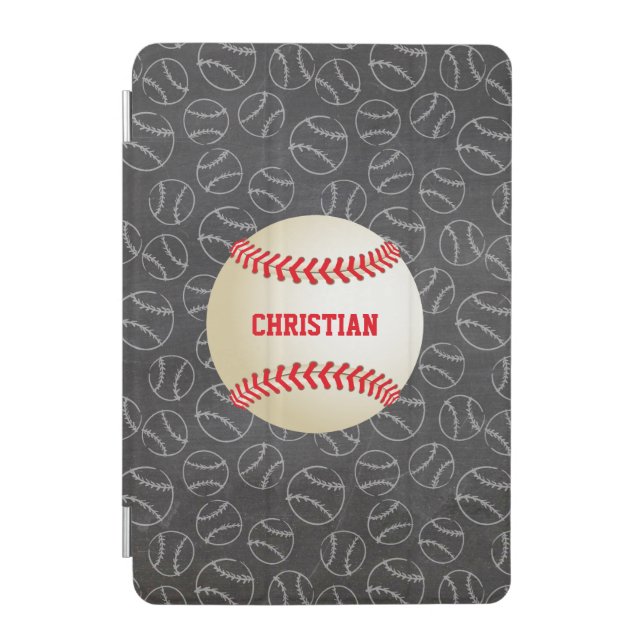 Chalkboard Baseball Pattern with Name and Baseball iPad Mini Cover (Front)