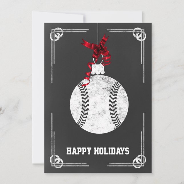 chalkboard baseball player Christmas Cards (Front)