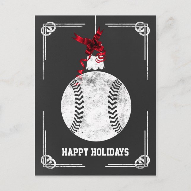 chalkboard baseball player Christmas Cards (Front)