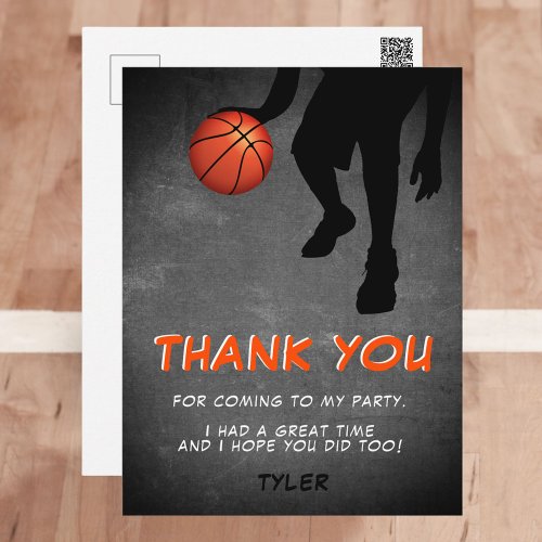 Chalkboard Basketball Birthday Photo Thank you Postcard