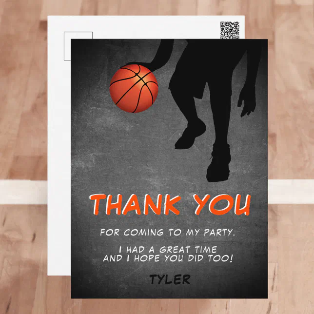 Chalkboard Basketball Birthday Photo Thank you Postcard | Zazzle