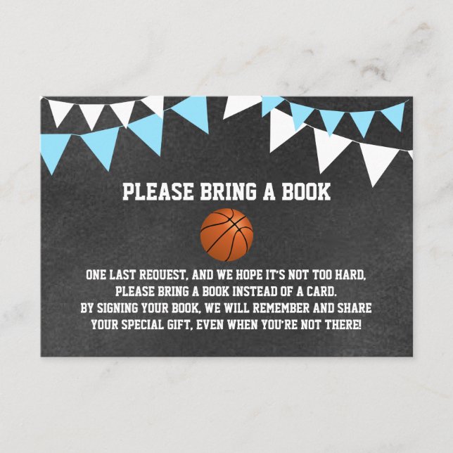 Chalkboard BASKETBALL Bring a BOOK baby shower Enclosure Card (Front)