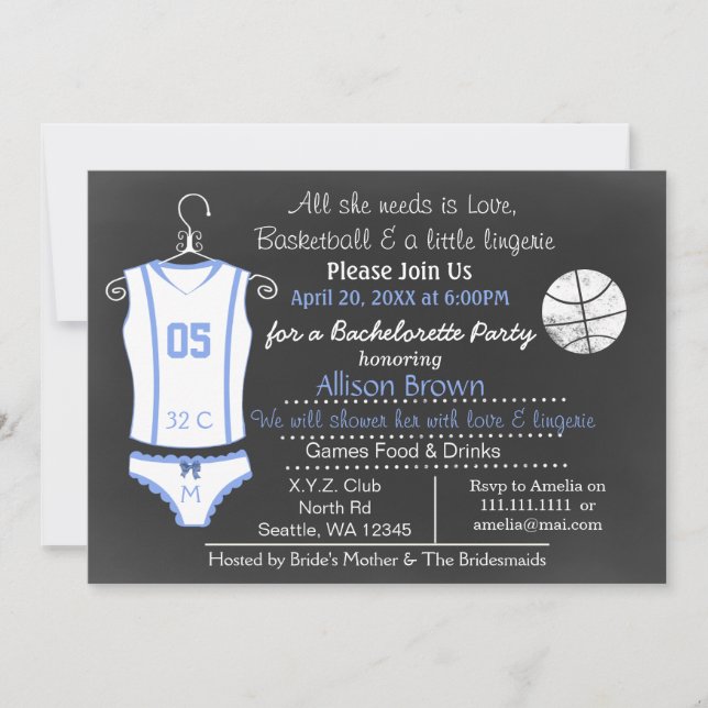 Chalkboard Basketball Lingerie Shower Bachelorette Invitation (Front)