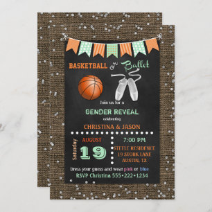 Chalkboard Basketball or Ballet Gender Reveal Invitation