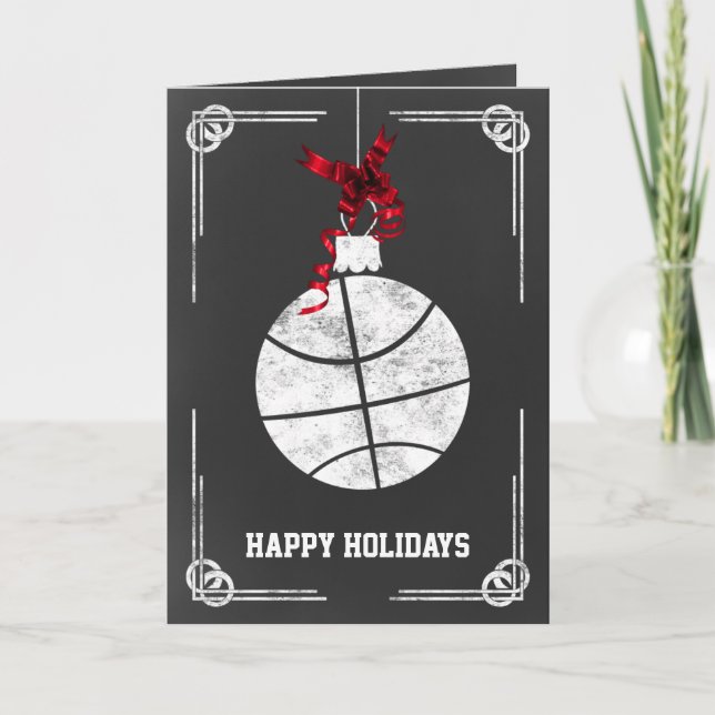 chalkboard basketball player Christmas Cards (Front)