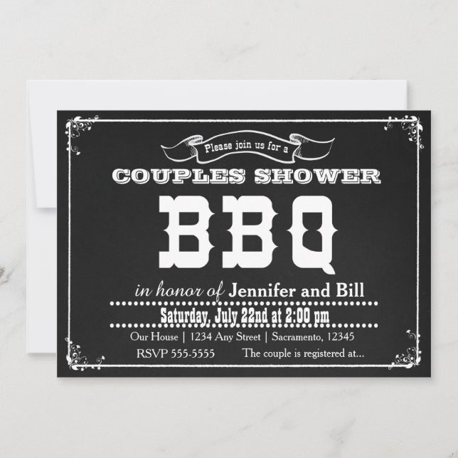 Chalkboard BBQ Barbecue Summer Black White Invite (Front)