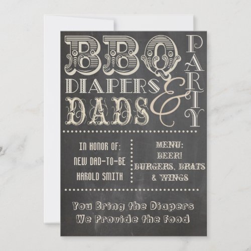 Chalkboard BBQ Diapers and Dads Baby Shower Invitation