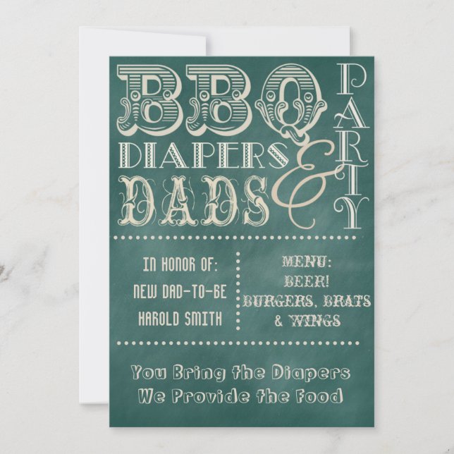 Chalkboard BBQ Diapers and Dads Baby Shower Invitation (Front)