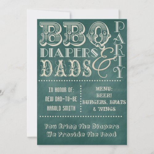 Chalkboard BBQ Diapers and Dads Baby Shower Invitation