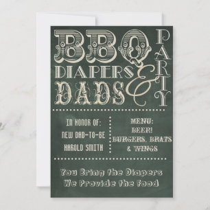 Chalkboard BBQ Diapers and Dads Baby Shower Invitation