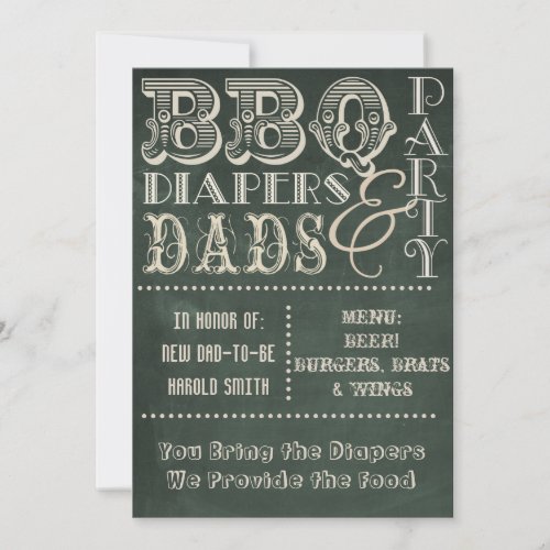 Chalkboard BBQ Diapers and Dads Baby Shower Invitation