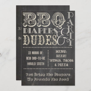 Chalkboard BBQ Diapers and DUDES Baby Shower Invitation