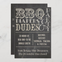 Chalkboard BBQ Diapers and DUDES Baby Shower Invitation