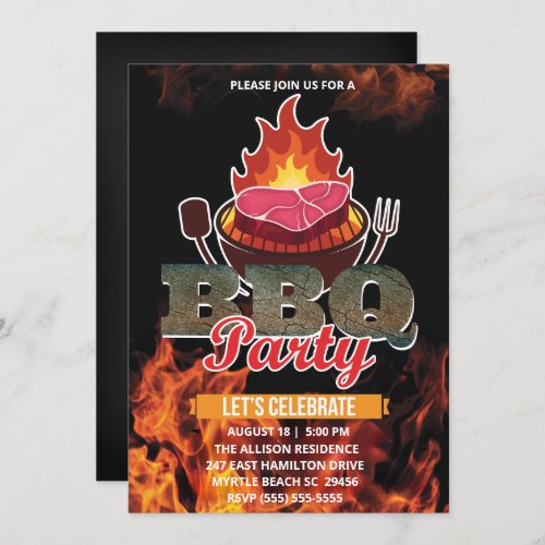 Chalkboard BBQ Grill  Cookout  Summer  Party Invitation