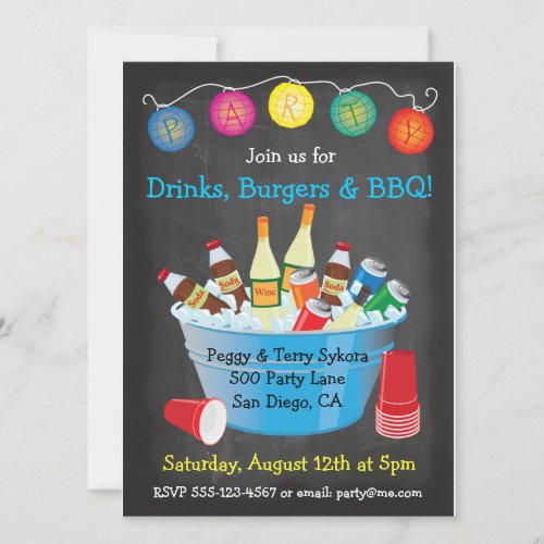 Chalkboard BBQ Party Drinks Invitations