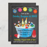 Chalkboard BBQ Party Drinks Invitations