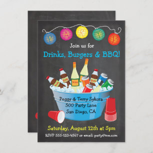 Chalkboard BBQ Party Drinks Invitations