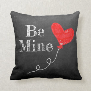 Chalkboard Be Mine Red Heart Balloon Throw Pillow