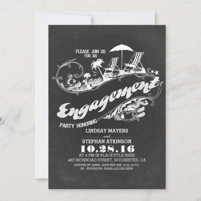 chalkboard beach engagement party invitations (Front)
