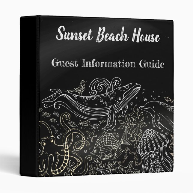 Chalkboard Beach House Rental Guide Instructions 3 Ring Binder (Front/Spine)
