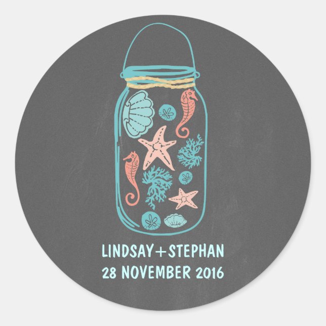 Chalkboard beach mason jar cute wedding stickers (Front)