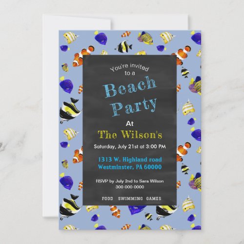 Chalkboard beach party  invitation