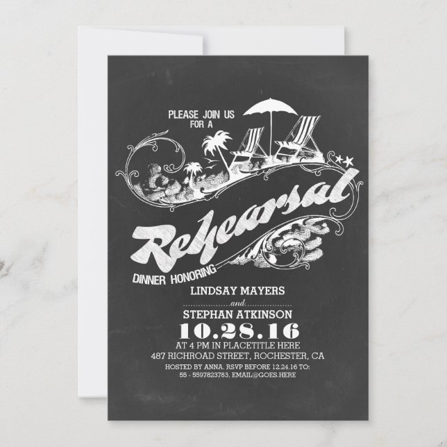 chalkboard beach rehearsal dinner invitations (Front)