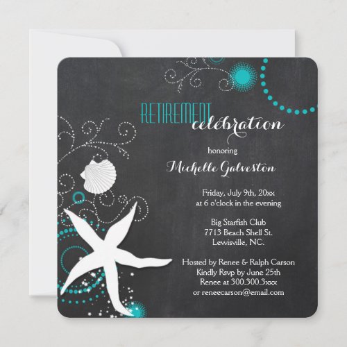 Chalkboard Beach Retirement Party Invitations
