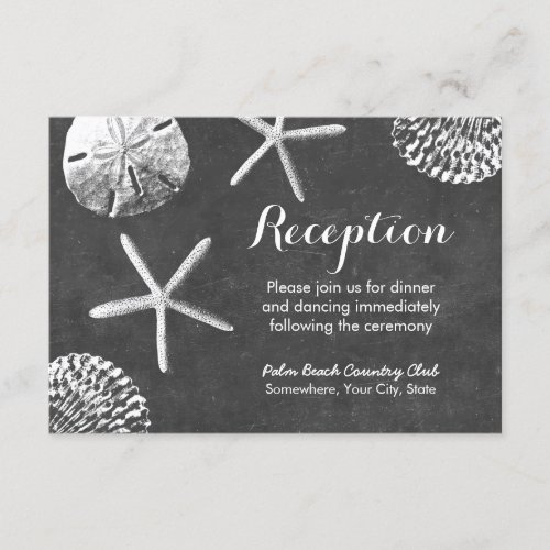 Chalkboard Beach Theme Seashells Wedding Reception 3.5x5 Paper Invitation Card