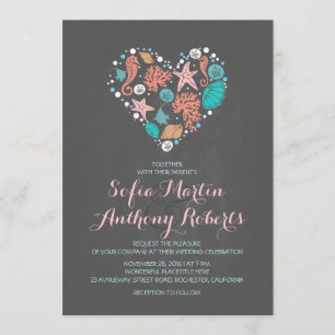 chalkboard beach wedding invitation sea heart