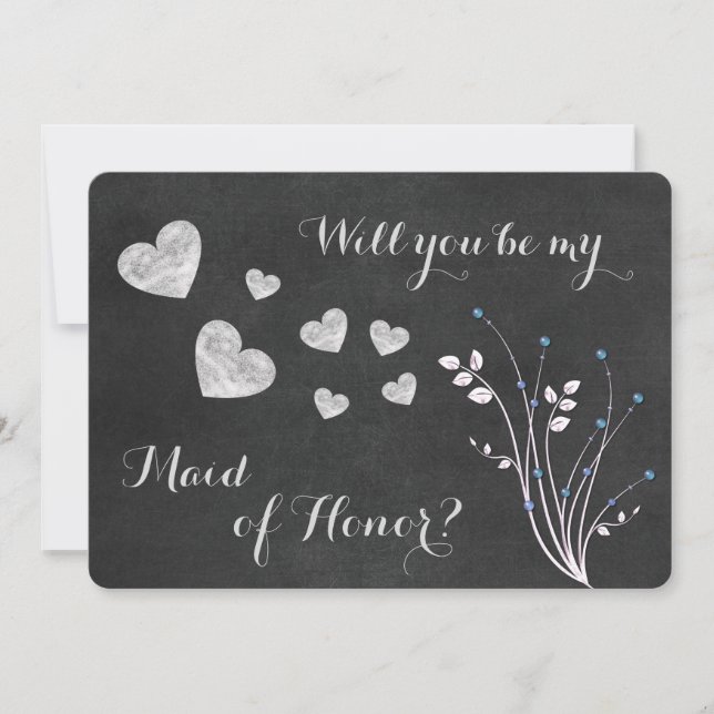 Chalkboard Beaded Floral Maid of Honor Invitation (Front)