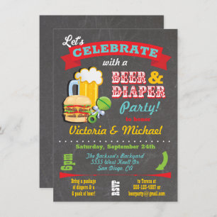 Chalkboard Beer and Diaper Baby Shower  Invitation