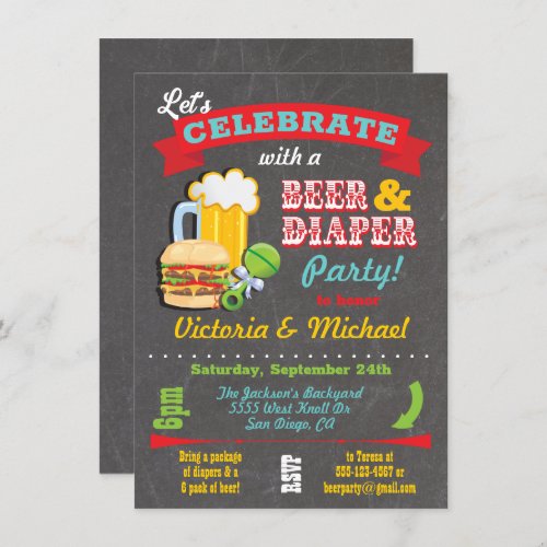 Chalkboard Beer and Diaper Baby Shower  Invitation