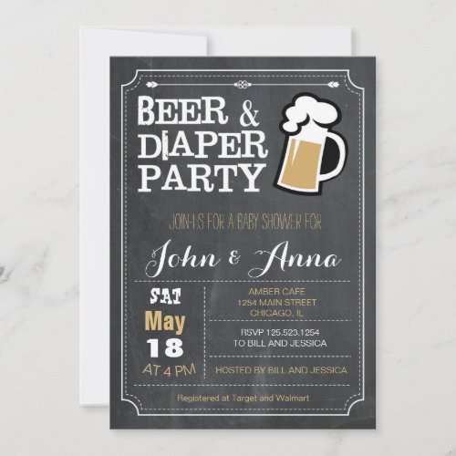 Chalkboard beer and diaper couples baby shower invitation