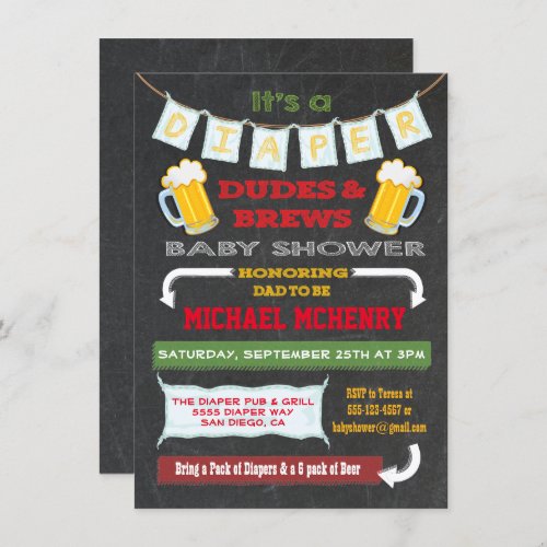 Chalkboard Beer and Diaper Party Invitations