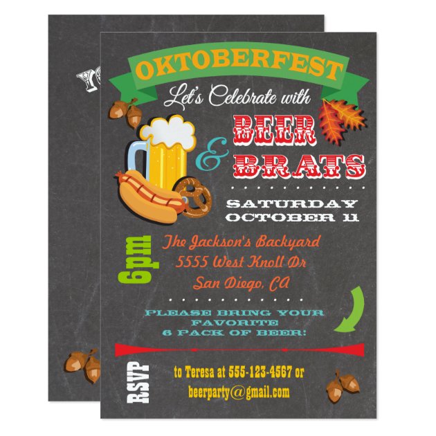 Chalkboard Beer, Brats Octoberfest Party Invites