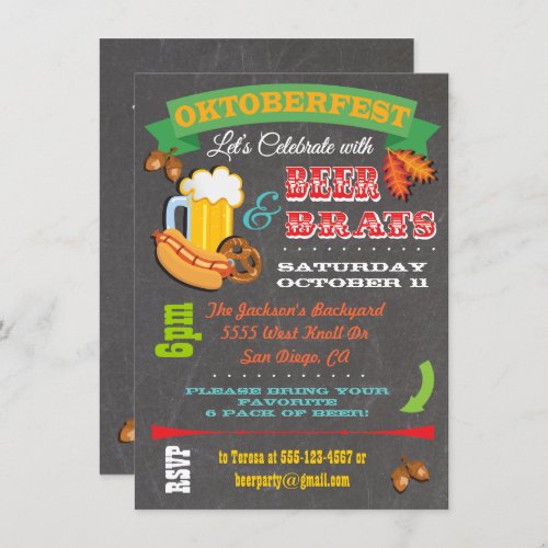 Chalkboard Beer Brats Octoberfest Party Invites