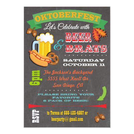 Chalkboard Beer, Brats Octoberfest Party Invites