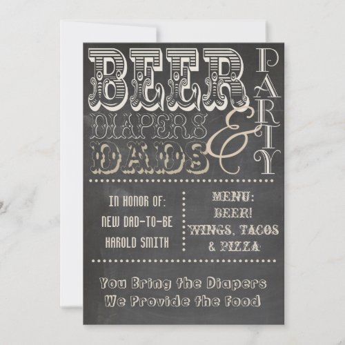 Chalkboard Beer Diapers and Dads Baby Shower Invitation