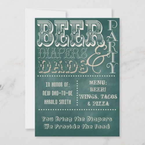 Chalkboard Beer Diapers and Dads Baby Shower Invitation