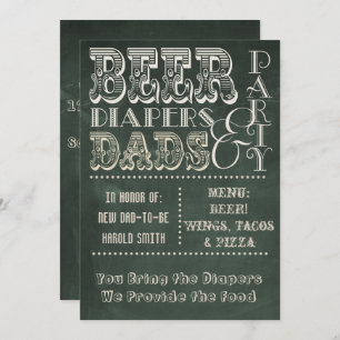 Chalkboard Beer Diapers and DADS Baby Shower Invitation