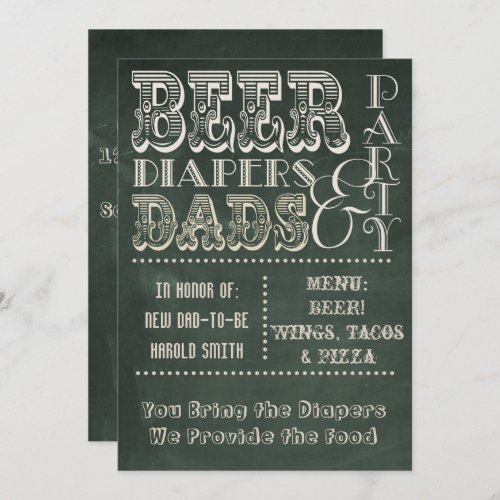 Chalkboard Beer Diapers and DADS Baby Shower Invitation