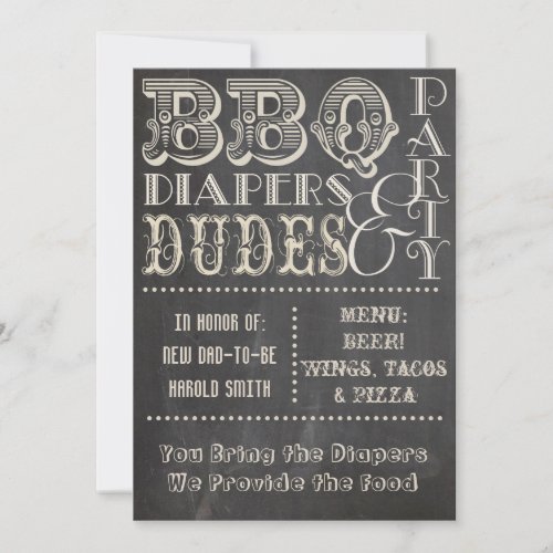 Chalkboard Beer Diapers and DUDES Baby Shower 2 Invitation