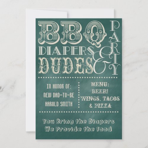 Chalkboard Beer Diapers and DUDES Baby Shower 3 Invitation