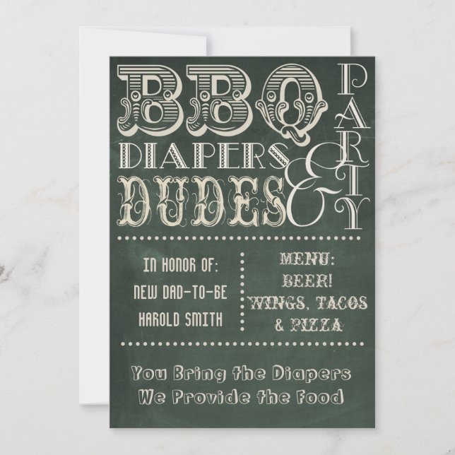Chalkboard Beer Diapers and DUDES Baby Shower Invitation (Front)